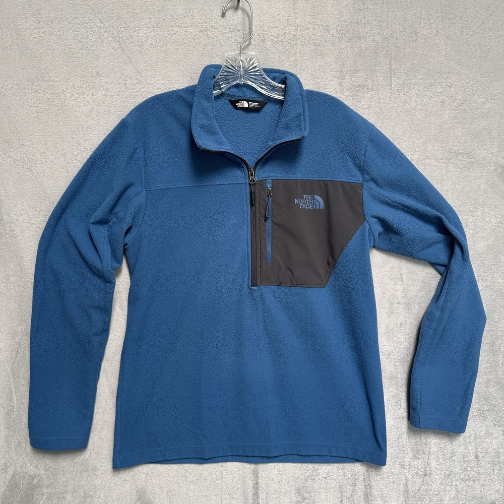The North Face Fleece Pullover Mens Medium Blue 1/4 Zip Chest Pocket Hiking